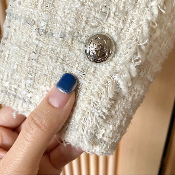 Zara textured tweed military style blazer jacket with silver buttons white - Picture 8 of 12